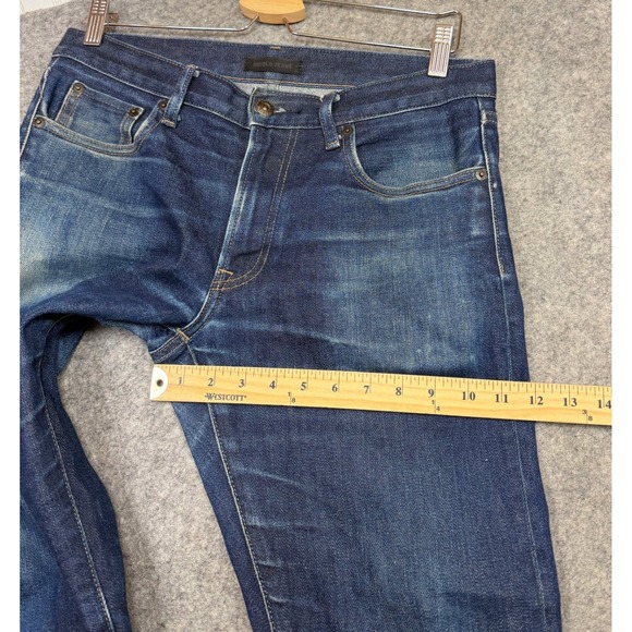 Uniqlo Selvedge Jeans Mens 32x33 Blue Slim Straight Kaihara Japanese Raw Denim - Picture 13 of 15